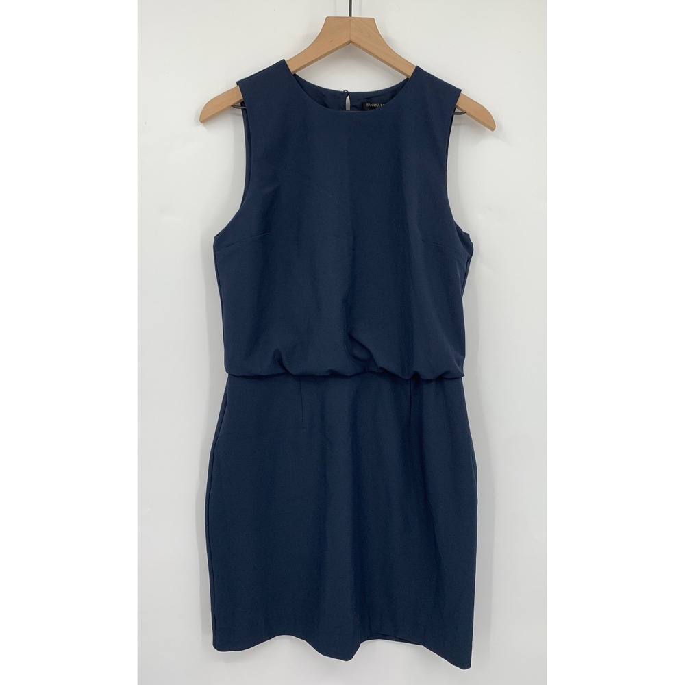 Banana Republic Dress Womens 8 Blue Sleeveless Sheath Career Office Preppy NEW